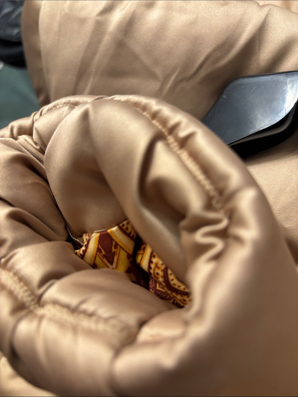George Satin-Effect Quilted Puffer Jacket in Champagne/Gold, Snap Closure - Picture 6 of 12